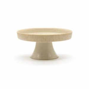 Fluted Ayaklı Sunum Tabağı- Koton Krem