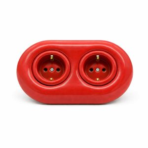 İkili Porselen Priz- Kırmızı